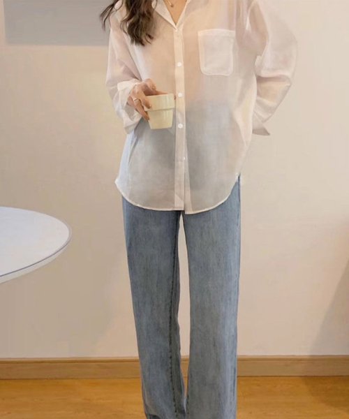Dewlily(デューリリー)/シアーシャツブラウス 韓国ファッション 10代 20代 30代 トレンド 透け感 可愛い 羽織る 抜け感 どんな季節も着回せる 一枚だけで存在感/img08