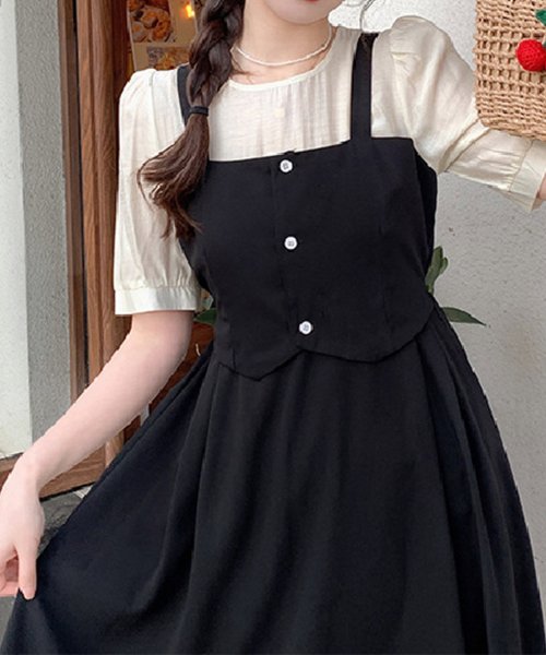 Dewlily(デューリリー)/ジャンパースカート風ワンピース 韓国ファッション 10代 20代 30代 可愛い ナチュラル 女性らしい 重ね着風 ドッキングワンピース/img11