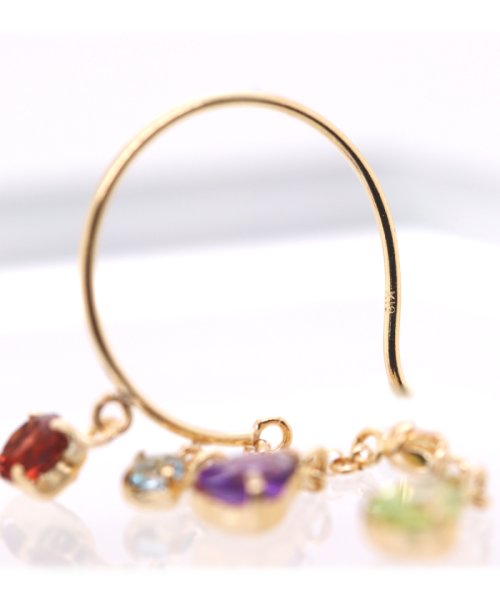 K18ガーネット/ブルートパーズ/シトリン/ペリドット/アメジストチェーンピアス 