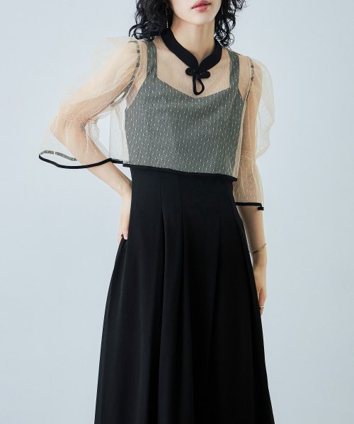 niana ニアナ 結婚式 ワンピース パーティードレス チャイナ風ボレロ キャミワンピ 2点セット ドット柄 チュール 羽織 ショート丈 キャンディスリーブ 5cm 47cm ニアナ ポリエステル100% ゴム 24cm 25cm