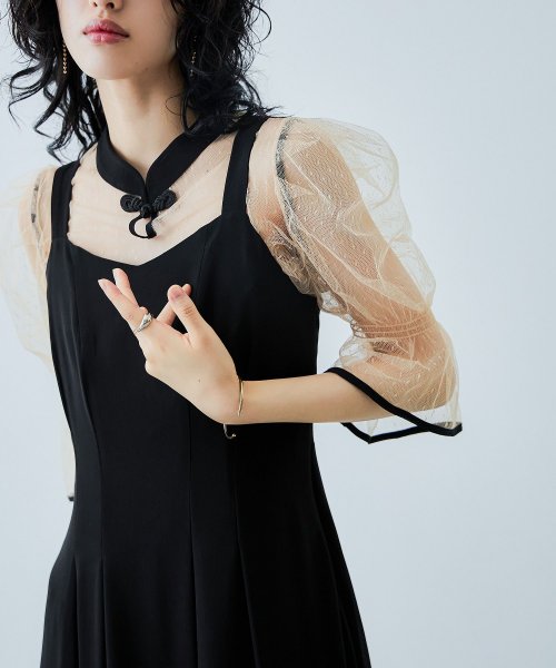 niana ニアナ 結婚式 ワンピース パーティードレス チャイナ風ボレロ キャミワンピ 2点セット ドット柄 チュール 羽織 ショート丈 キャンディスリーブ 5cm 47cm ニアナ ポリエステル100% ゴム 24cm 25cm