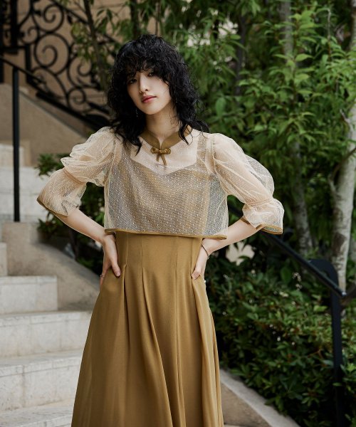 niana ニアナ 結婚式 ワンピース パーティードレス チャイナ風ボレロ キャミワンピ 2点セット ドット柄 チュール 羽織 ショート丈 キャンディスリーブ 5cm 47cm ニアナ ポリエステル100% ゴム 24cm 25cm