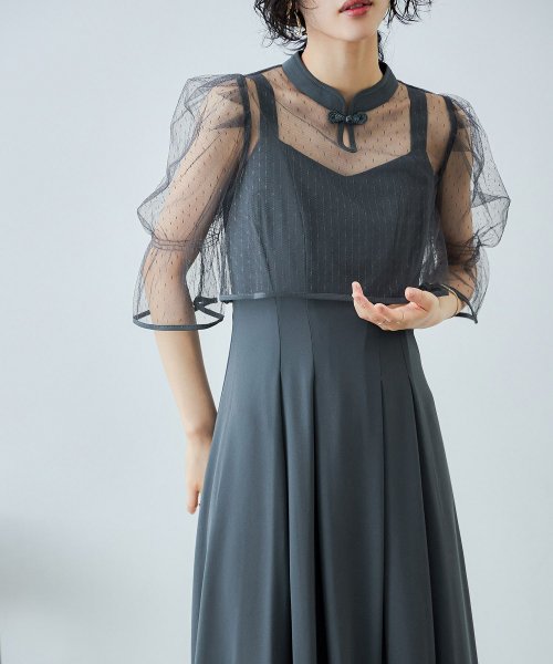 niana ニアナ 結婚式 ワンピース パーティードレス チャイナ風ボレロ キャミワンピ 2点セット ドット柄 チュール 羽織 ショート丈 キャンディスリーブ 5cm 47cm ニアナ ポリエステル100% ゴム 24cm 25cm