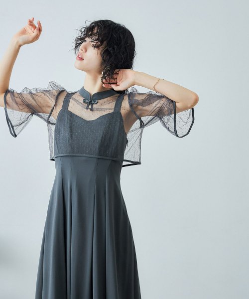 niana ニアナ 結婚式 ワンピース パーティードレス チャイナ風ボレロ キャミワンピ 2点セット ドット柄 チュール 羽織 ショート丈 キャンディスリーブ 5cm 47cm ニアナ ポリエステル100% ゴム 24cm 25cm