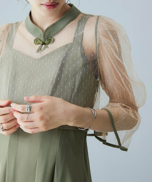 niana ニアナ 結婚式 ワンピース パーティードレス チャイナ風ボレロ キャミワンピ 2点セット ドット柄 チュール 羽織 ショート丈 キャンディスリーブ 5cm 47cm ニアナ ポリエステル100% ゴム 24cm 25cm