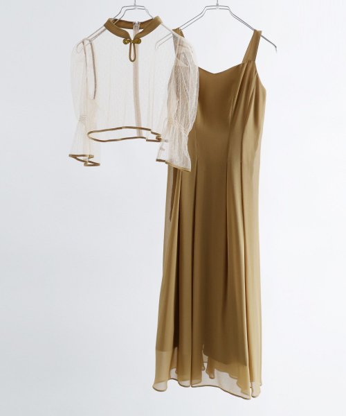 niana ニアナ 結婚式 ワンピース パーティードレス チャイナ風ボレロ キャミワンピ 2点セット ドット柄 チュール 羽織 ショート丈 キャンディスリーブ 5cm 47cm ニアナ ポリエステル100% ゴム 24cm 25cm