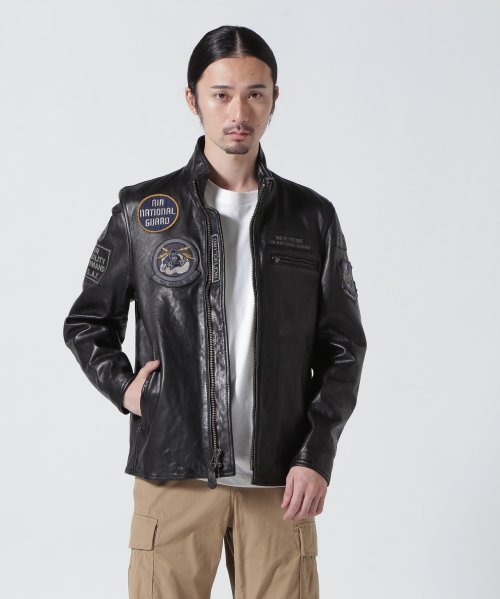 AGED LEATHER STAND ZIP RIDERS JACKET A.N.G. LEATHER STAND ZIP RIDERS JACKET AIR NATIONAL エア ナショナル ガード