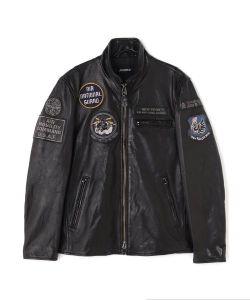 AGED LEATHER STAND ZIP RIDERS JACKET A.N.G. LEATHER STAND ZIP RIDERS JACKET AIR NATIONAL エア ナショナル ガード