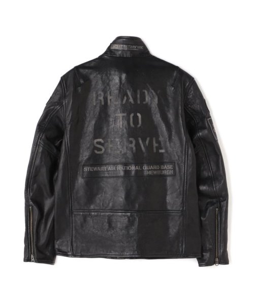 AGED LEATHER STAND ZIP RIDERS JACKET A.N.G. LEATHER STAND ZIP RIDERS JACKET AIR NATIONAL エア ナショナル ガード