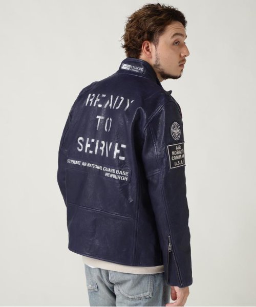 AGED LEATHER STAND ZIP RIDERS JACKET A.N.G. LEATHER STAND ZIP RIDERS JACKET AIR NATIONAL エア ナショナル ガード