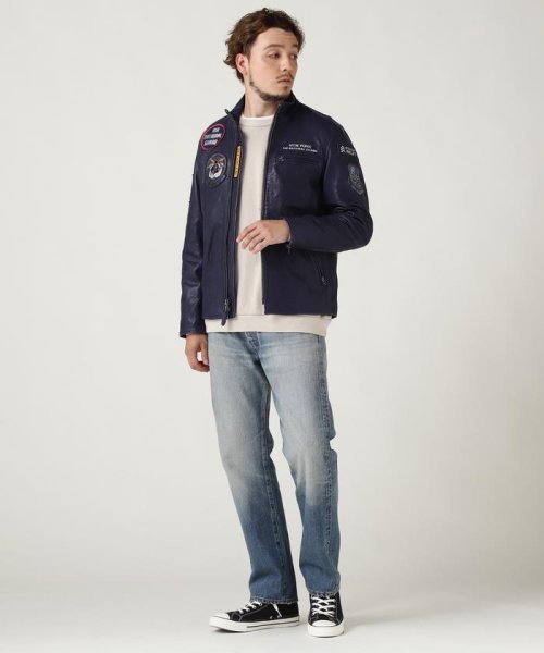 AGED LEATHER STAND ZIP RIDERS JACKET A.N.G. LEATHER STAND ZIP RIDERS JACKET AIR NATIONAL エア ナショナル ガード