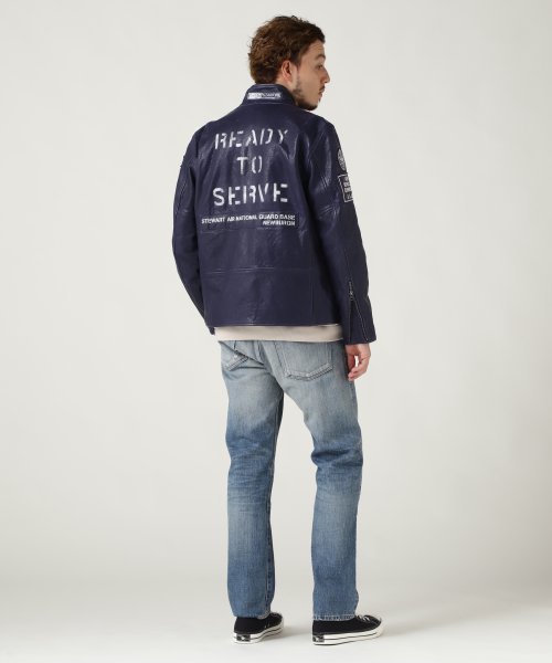 AGED LEATHER STAND ZIP RIDERS JACKET A.N.G. LEATHER STAND ZIP RIDERS JACKET AIR NATIONAL エア ナショナル ガード