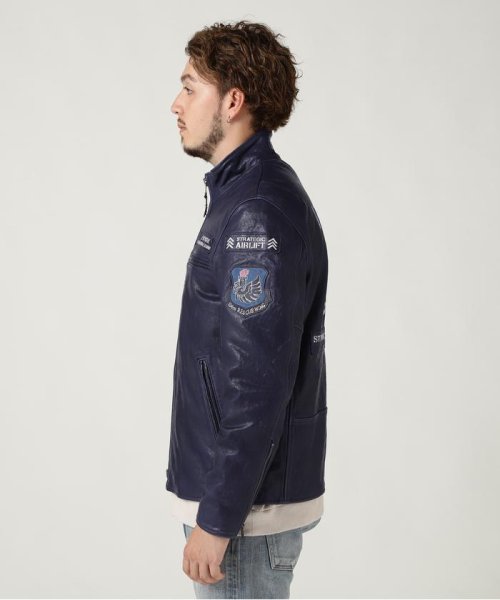 AGED LEATHER STAND ZIP RIDERS JACKET A.N.G. LEATHER STAND ZIP RIDERS JACKET AIR NATIONAL エア ナショナル ガード