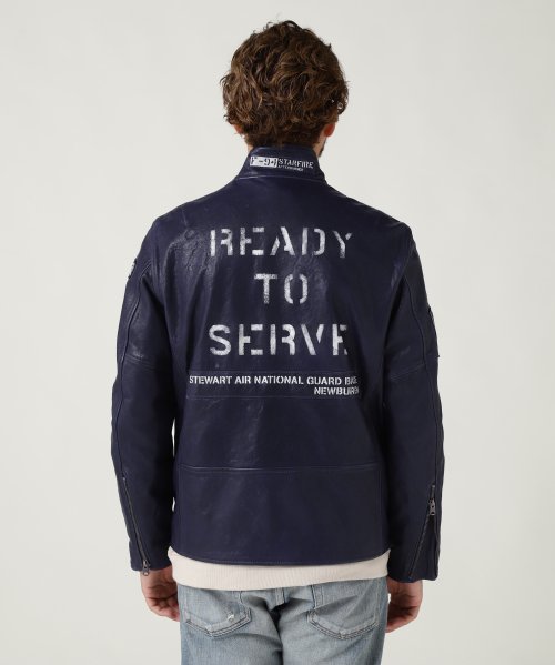 AGED LEATHER STAND ZIP RIDERS JACKET A.N.G. LEATHER STAND ZIP RIDERS JACKET AIR NATIONAL エア ナショナル ガード