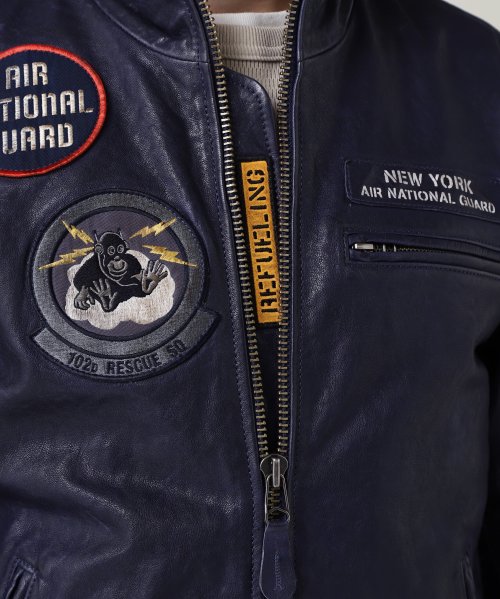 AGED LEATHER STAND ZIP RIDERS JACKET A.N.G. LEATHER STAND ZIP RIDERS JACKET AIR NATIONAL エア ナショナル ガード