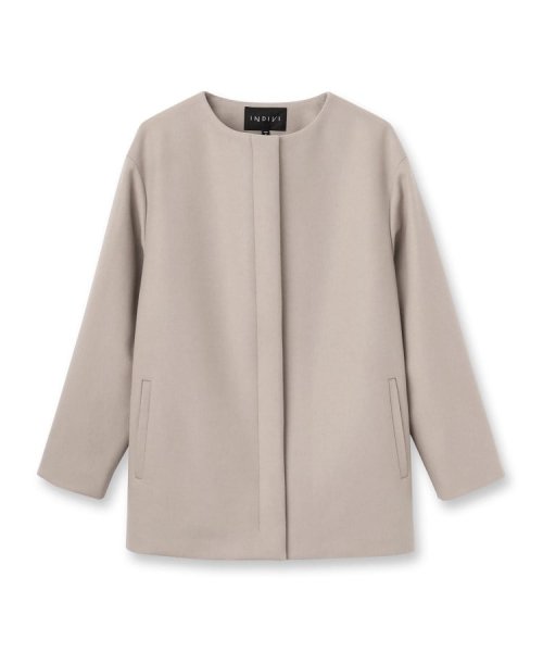 【ウール100%／きれいめ】ノーカラーミドルコート 