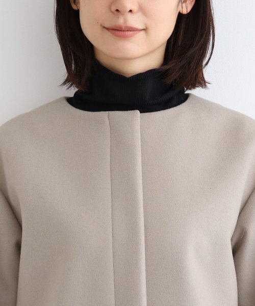 【ウール100%／きれいめ】ノーカラーミドルコート 