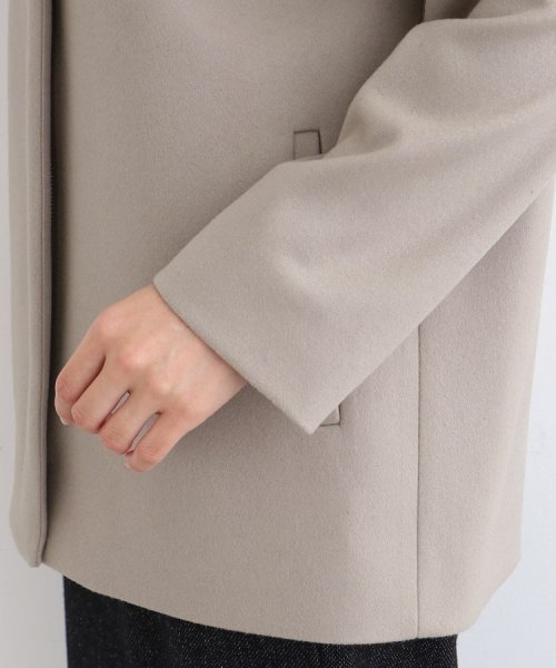 【ウール100%／きれいめ】ノーカラーミドルコート 