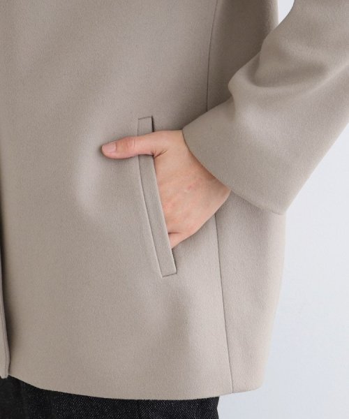 【ウール100%／きれいめ】ノーカラーミドルコート 