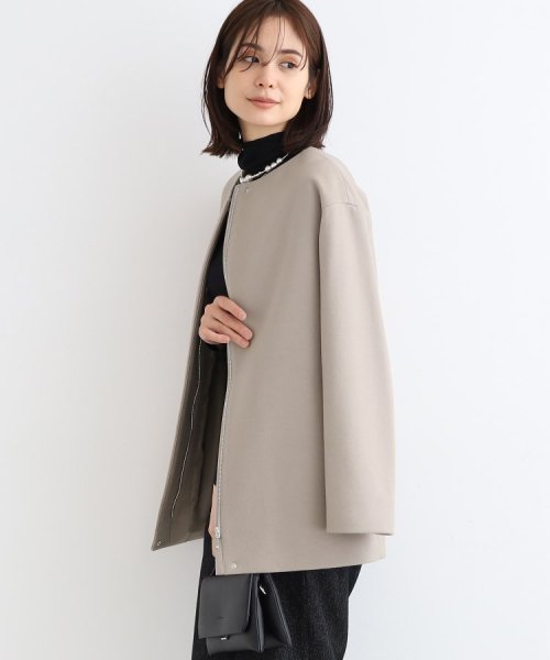 【ウール100%／きれいめ】ノーカラーミドルコート 