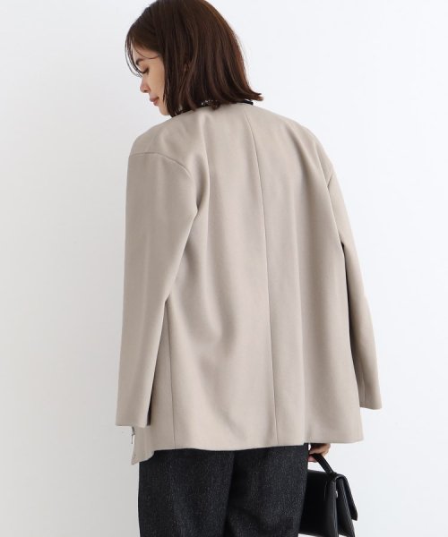 【ウール100%／きれいめ】ノーカラーミドルコート 