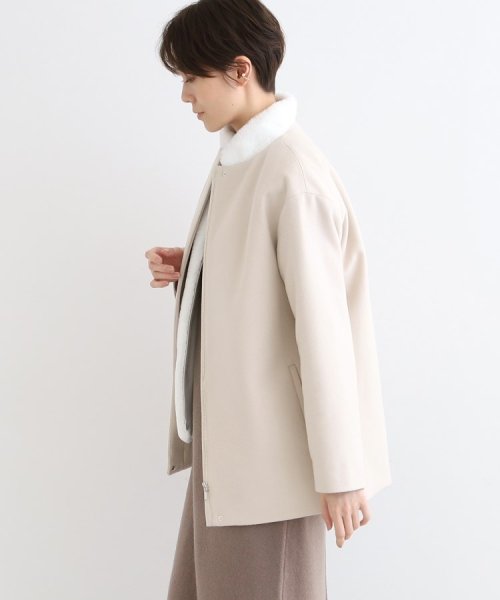 【ウール100%／きれいめ】ノーカラーミドルコート 