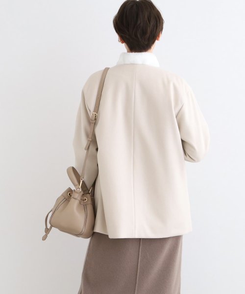 【ウール100%／きれいめ】ノーカラーミドルコート 