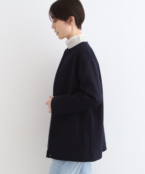 【ウール100%／きれいめ】ノーカラーミドルコート 