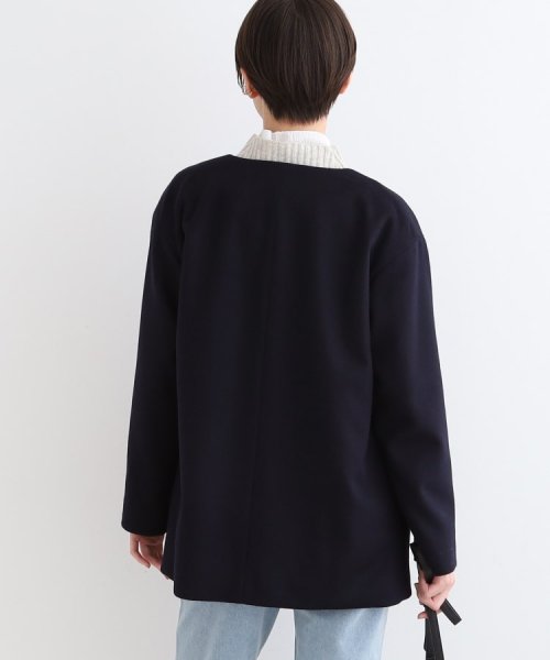 【ウール100%／きれいめ】ノーカラーミドルコート 