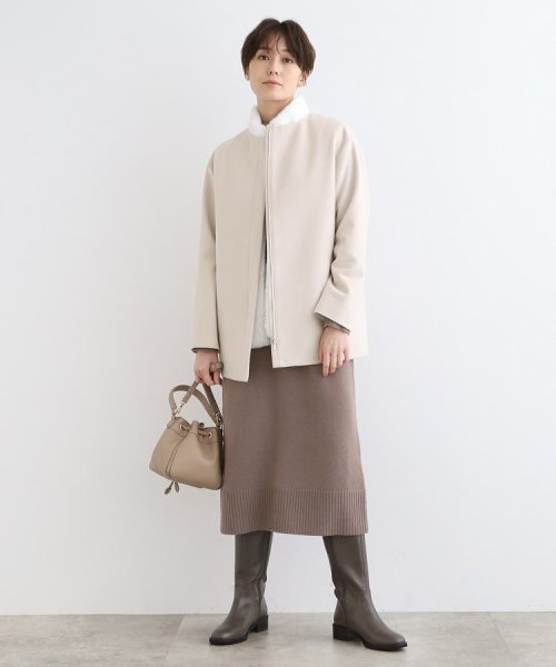 【ウール100%／きれいめ】ノーカラーミドルコート 