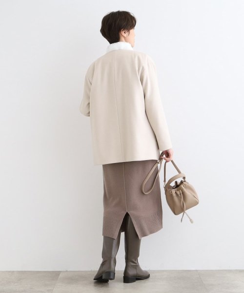 【ウール100%／きれいめ】ノーカラーミドルコート 