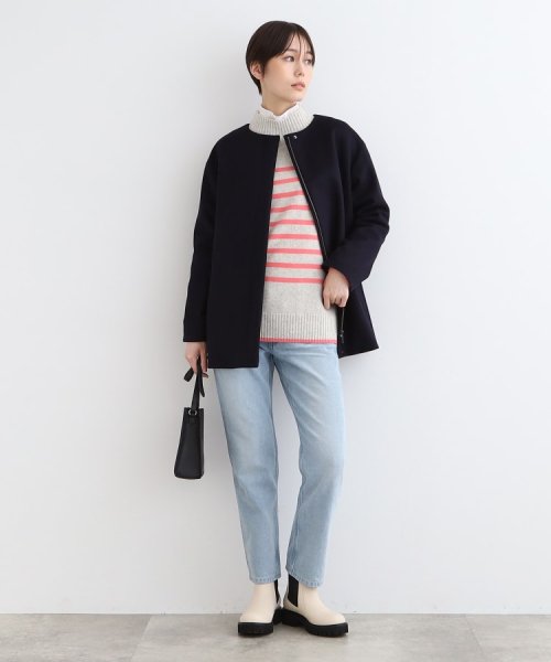 【ウール100%／きれいめ】ノーカラーミドルコート 