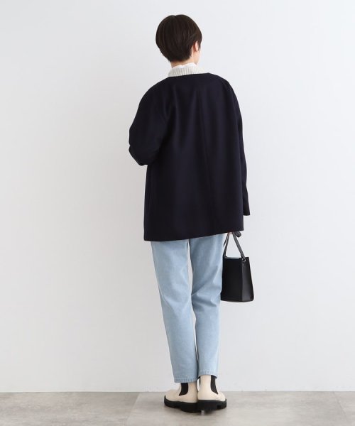 【ウール100%／きれいめ】ノーカラーミドルコート 