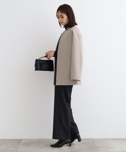 【ウール100%／きれいめ】ノーカラーミドルコート 