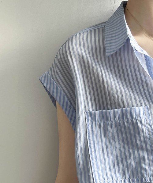 ARGO TOKYO(アルゴトウキョウ)/French Sleeve Big Pocket Stripe Blouse　23062 フレンチスリーブビッグポケットストライプブラウス　ストライプブラウス　/img19