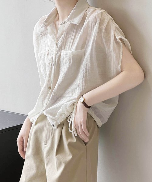 ARGO TOKYO(アルゴトウキョウ)/Shoulder Gather Hem Tie Big Pocket Blouse　23061　ショルダーギャザーヘムタイビッグポケットブラウス　シアーブラウス/img07