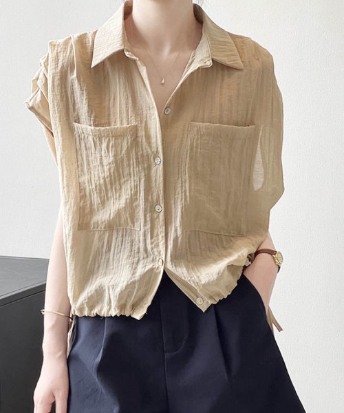 ARGO TOKYO(アルゴトウキョウ)/Shoulder Gather Hem Tie Big Pocket Blouse　23061　ショルダーギャザーヘムタイビッグポケットブラウス　シアーブラウス/img18