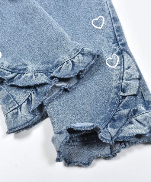 セール】らくのび裾フリルハートプリントストレッチデニムパンツ(90 