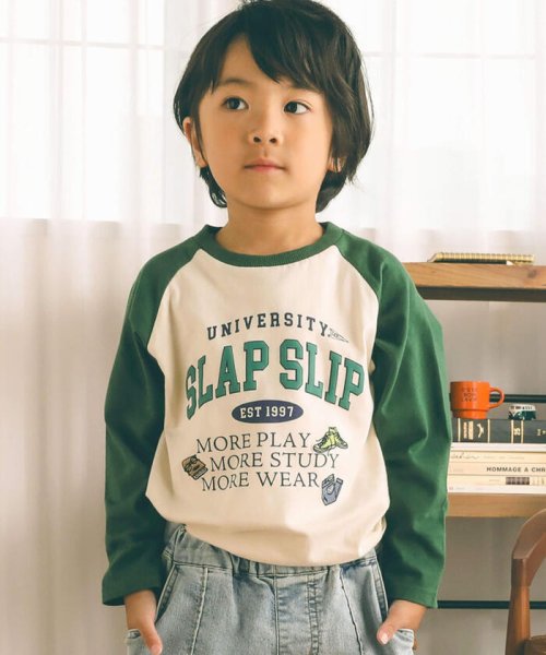 SLAP SLIP(スラップスリップ)/フロッキープリントカレッジロゴラグラン長袖Tシャツ(80~130cm)/img05