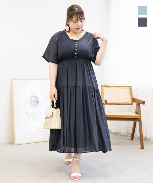 clette(クレット（大きいサイズ）)/シワ加工Vネックワンピース/img01