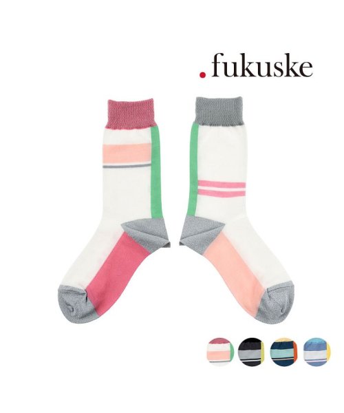 dotfukuske(．ｆｕｋｕｓｋｅ)/福助 公式 靴下 クルー丈  .fukuske by FUKUMATSU 今日は外国の小説が読みたい 左右柄違い やや薄手 ワイドヒール つま先かかとラメ つま/img01