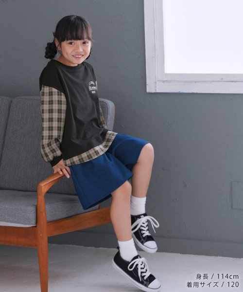 ROPE' PICNIC　KIDS(ロぺピクニックキッズ)/【KIDS】ユニセックス袖チェック柄ドッキングロングTシャツ/img01