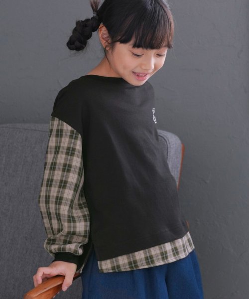 ROPE' PICNIC　KIDS(ロぺピクニックキッズ)/【KIDS】ユニセックス袖チェック柄ドッキングロングTシャツ/img02