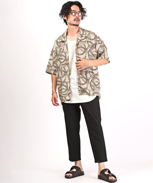 LUXSTYLE(ラグスタイル)/スカーフ柄半袖オープンカラーシャツ/半袖シャツ メンズ オープンカラー 開襟シャツ ビッグシルエット スカーフ柄/img08