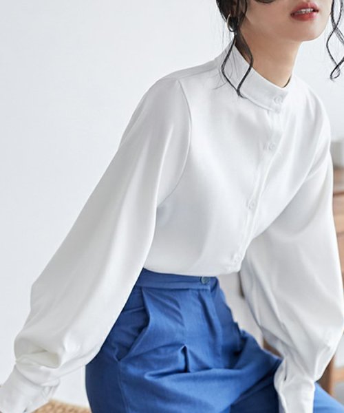 SEU(エスイイユウ)/スタンドカラーボリュームスリーブブラウス ゆったり オーバーサイズ 体型カバー 韓国ファッション/img01