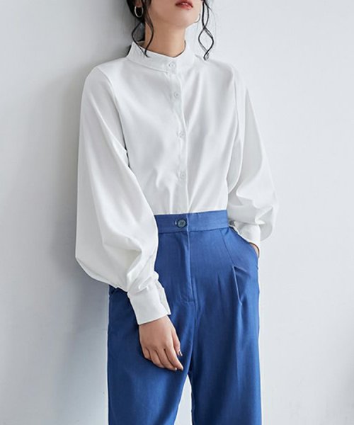 SEU(エスイイユウ)/スタンドカラーボリュームスリーブブラウス ゆったり オーバーサイズ 体型カバー 韓国ファッション/img09