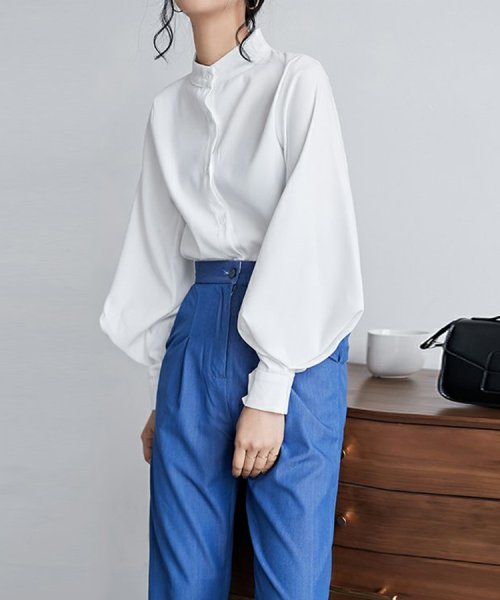 SEU(エスイイユウ)/スタンドカラーボリュームスリーブブラウス ゆったり オーバーサイズ 体型カバー 韓国ファッション/img10
