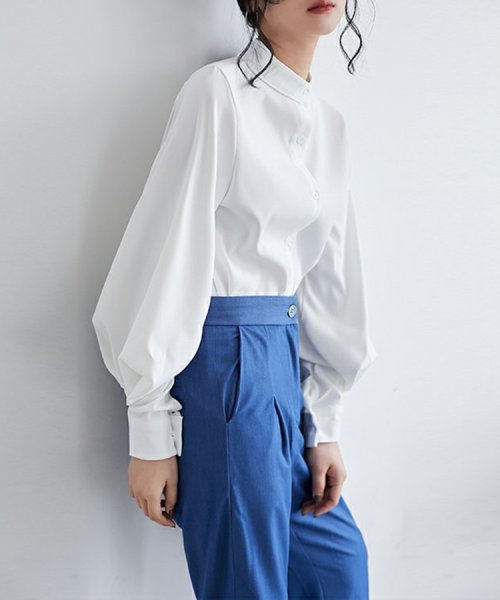 SEU(エスイイユウ)/スタンドカラーボリュームスリーブブラウス ゆったり オーバーサイズ 体型カバー 韓国ファッション/img11