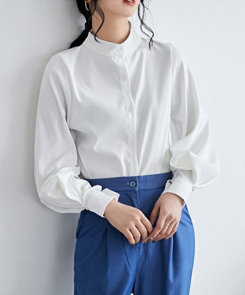SEU(エスイイユウ)/スタンドカラーボリュームスリーブブラウス ゆったり オーバーサイズ 体型カバー 韓国ファッション/img13