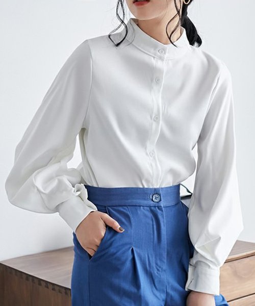 SEU(エスイイユウ)/スタンドカラーボリュームスリーブブラウス ゆったり オーバーサイズ 体型カバー 韓国ファッション/img14